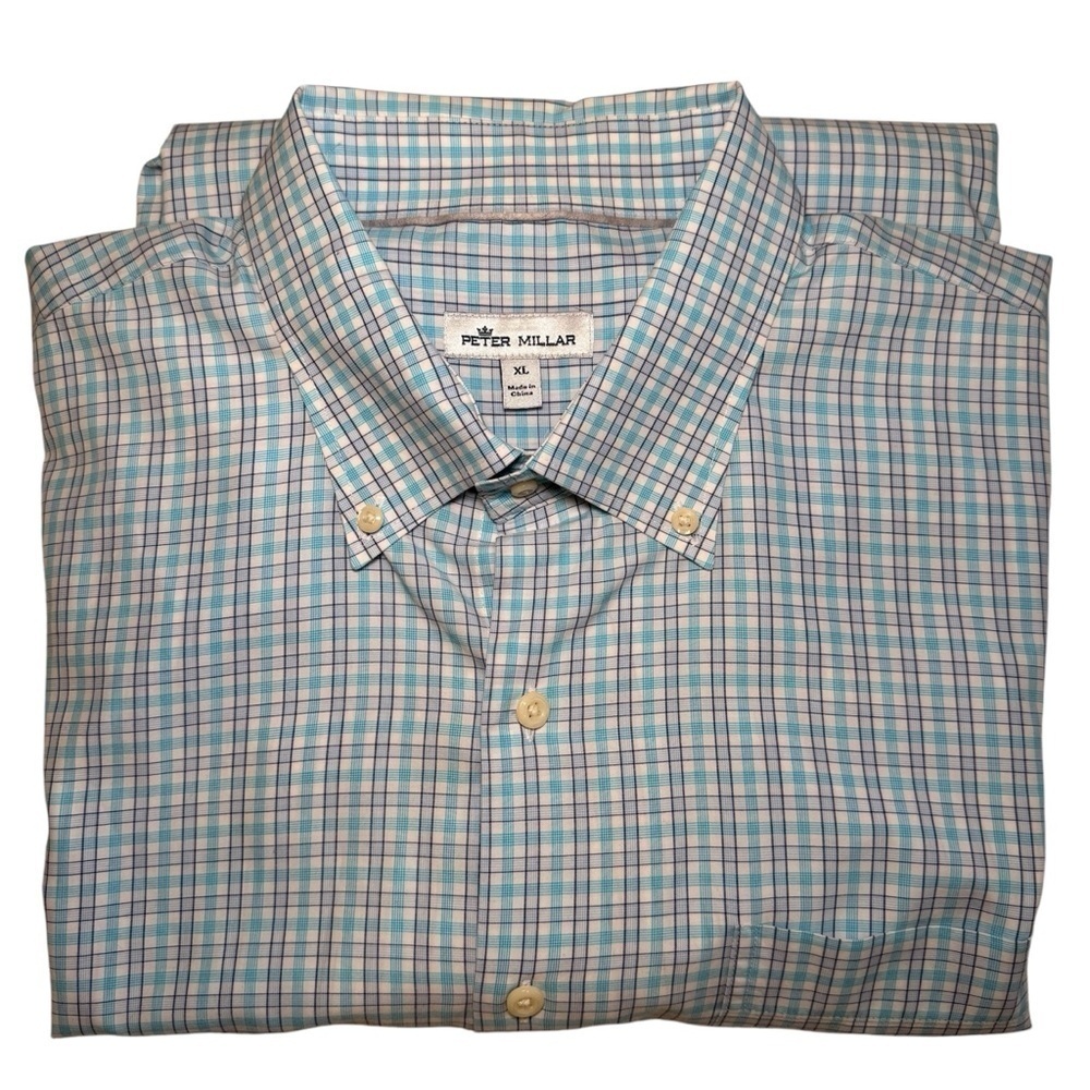 Peter Millar Long Sleeve Button Down Blue And White Shirt Size XL